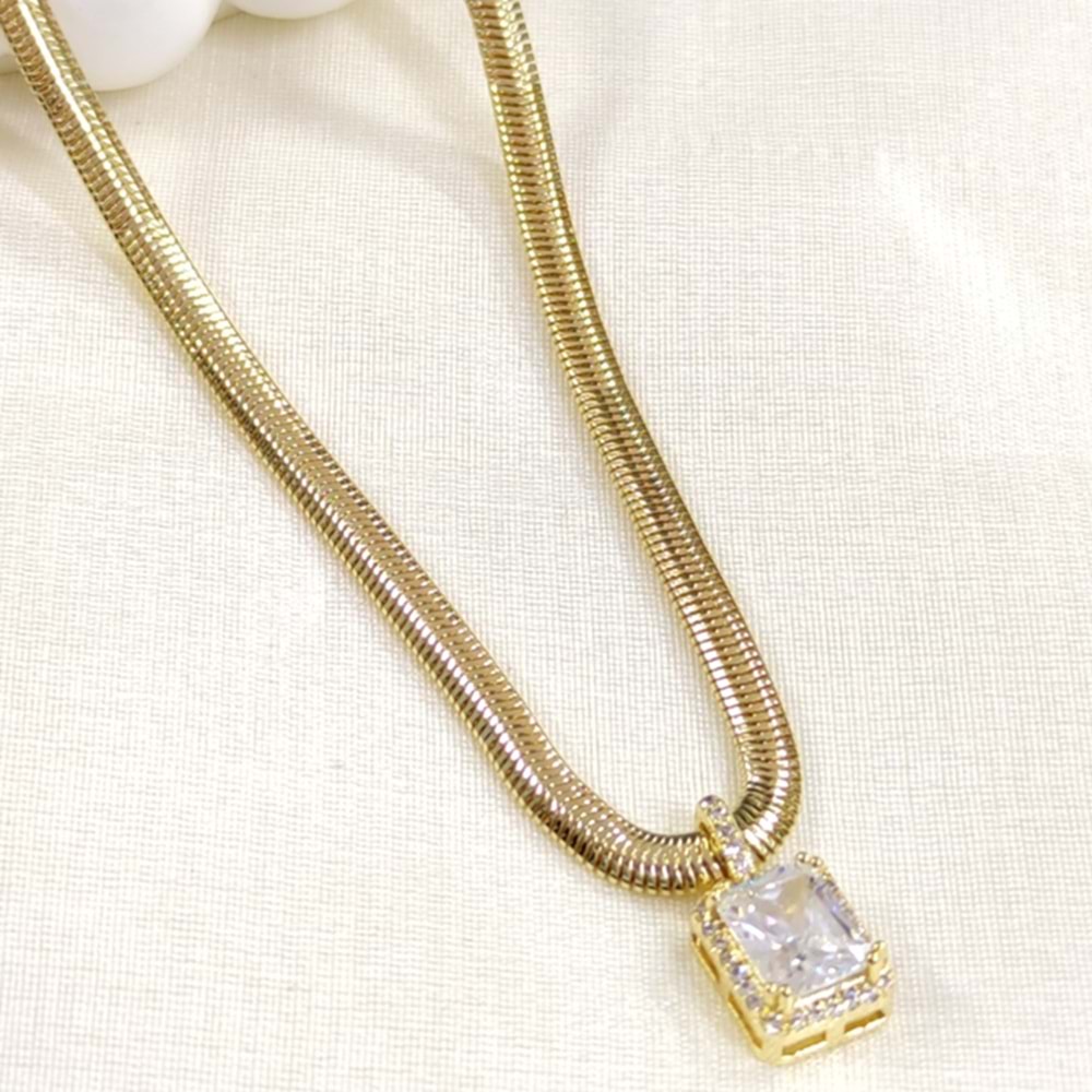 FULLYX 5 MM YASSI ZİNCİRLİ BAGET KOLYE 45+5 CM - ALTIN SARI