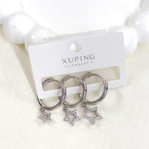 XUPING 16 MM TAŞLI YILDIZ KOMBİN HALKA KÜPE BEYAZ