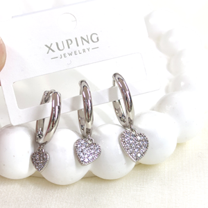 XUPING 16 MM TAŞLI KALP KOMBİN HALKA KÜPE BEYAZ