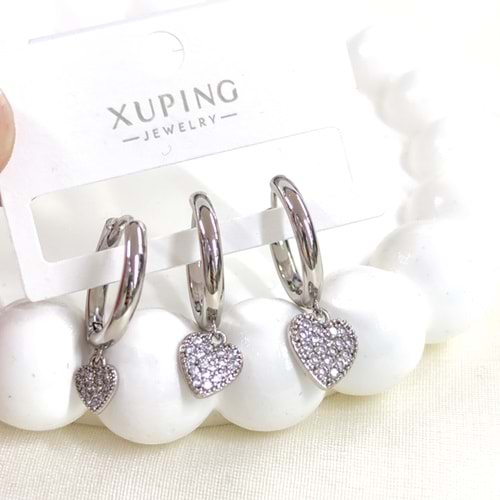 XUPING 16 MM TAŞLI KALP KOMBİN HALKA KÜPE BEYAZ