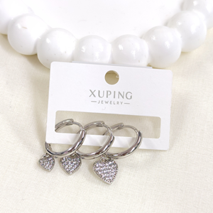 XUPING 16 MM TAŞLI KALP KOMBİN HALKA KÜPE BEYAZ