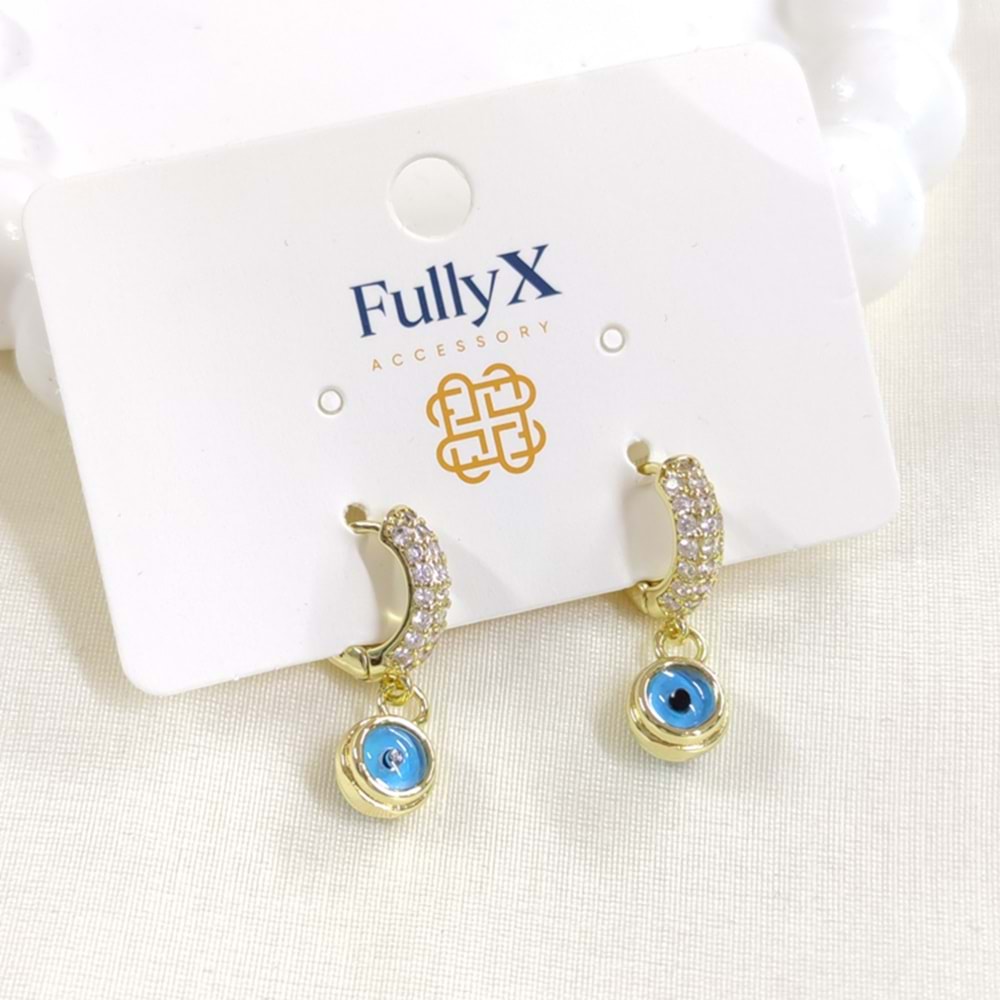 FULLYX 9 MM CAM GÖZ NAZAR 10 MM KALIN HALKA KÜPE - ALTIN SARI