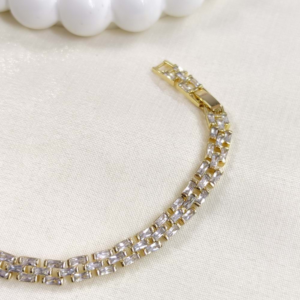 XUPING 5 MM BAGET TAŞLI KORDON BİLEKLİK GOLD 17+2 CM