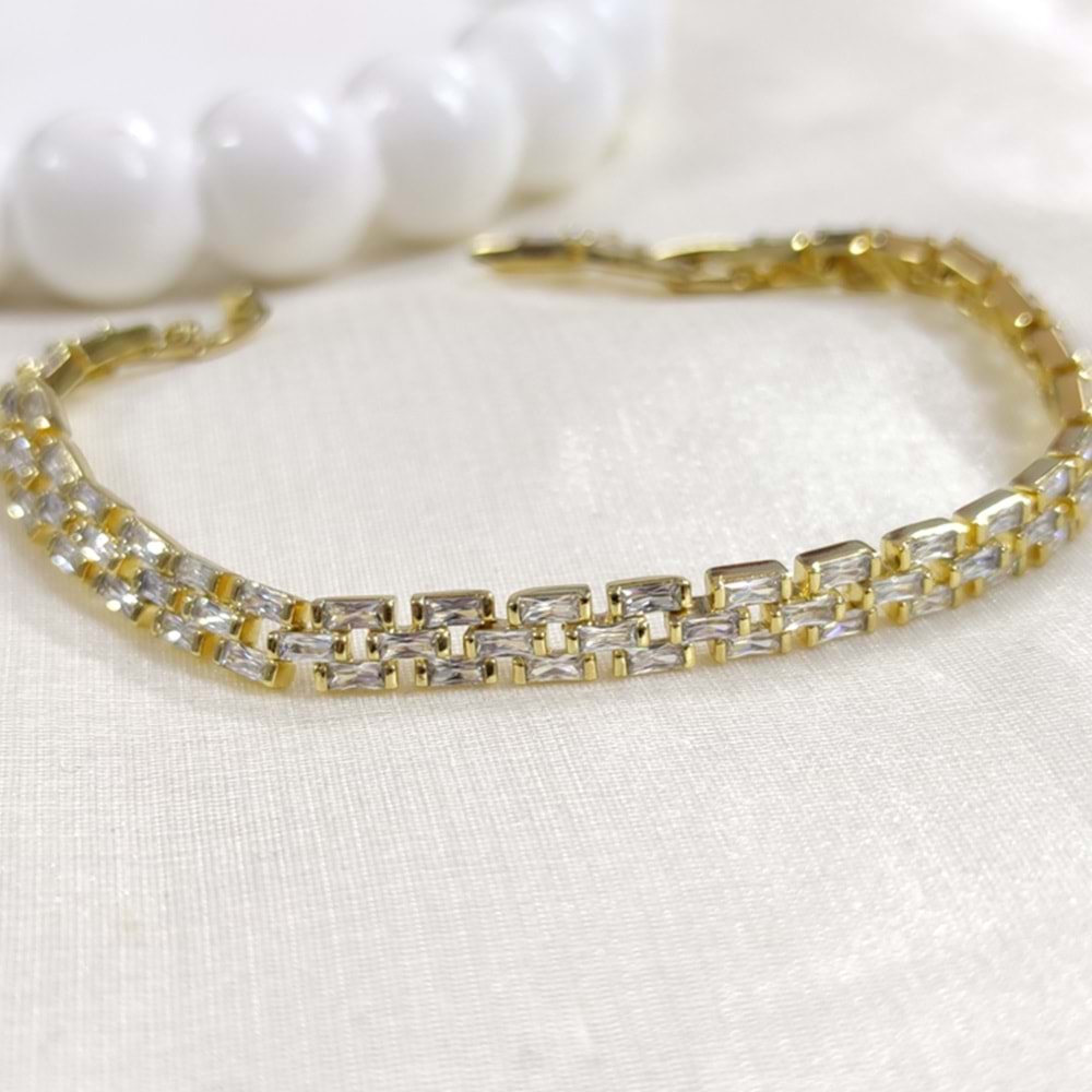 XUPING 5 MM BAGET TAŞLI KORDON BİLEKLİK GOLD 17+2 CM