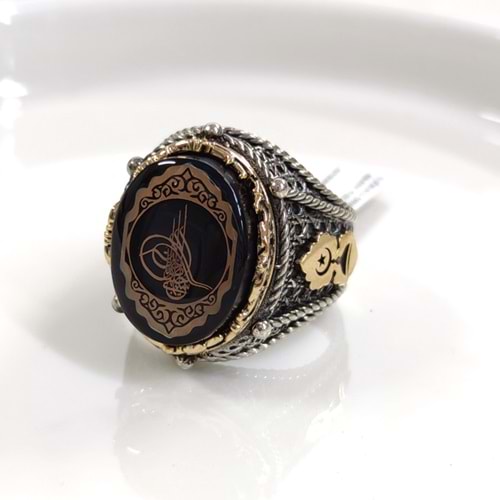 TUĞRALI OVAL GÜMÜŞ ERKEK YÜZÜK