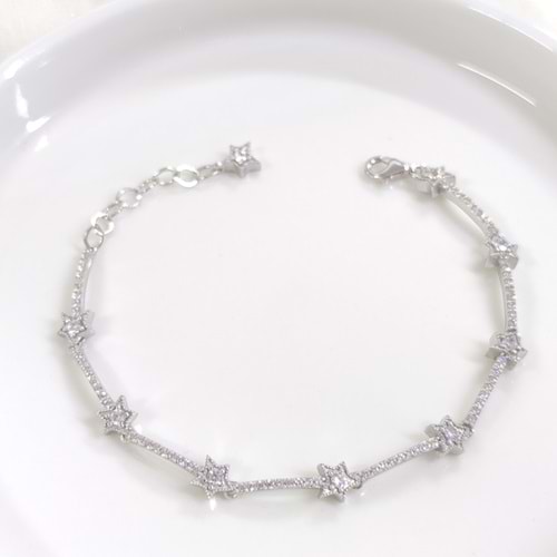 SU YOLU YILDIZ GÜMÜŞ BİLEKLİK 16+3 CM - RODYUM BEYAZ