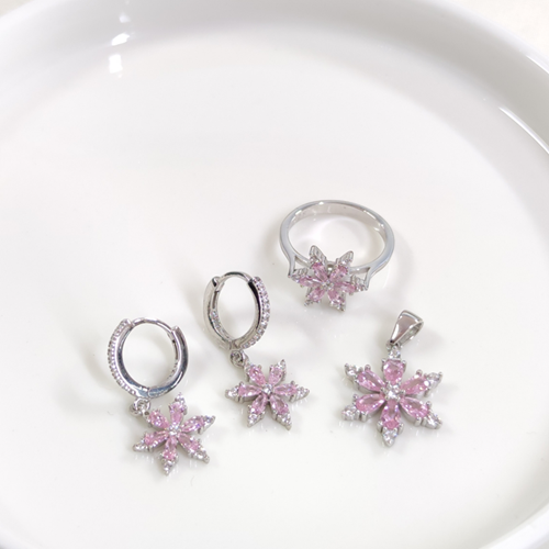 14 MM PEMBE LOTUS ÜÇLÜ GÜMÜŞ SET - 13