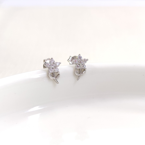 10 MM ÇİÇEK ÇİVİ GÜMÜŞ KÜPE - RODYUM BEYAZ