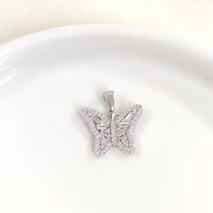 17 MM BAGET TAŞLI KELEBEK GÜMÜŞ KOLYE UCU - RODYUM BEYAZ