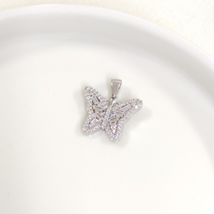 17 MM BAGET TAŞLI KELEBEK GÜMÜŞ KOLYE UCU - RODYUM BEYAZ