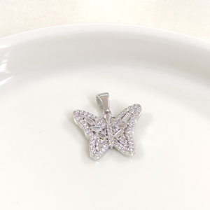 17 MM BAGET TAŞLI KELEBEK GÜMÜŞ KOLYE UCU - RODYUM BEYAZ