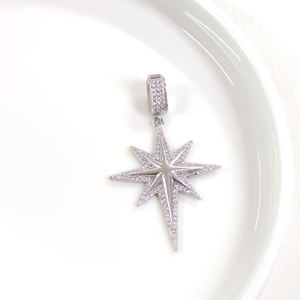 TAŞLI KUTUP YILDIZI GÜMÜŞ KOLYE UCU 4CM - RODYUM BEYAZ