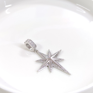 TAŞLI KUTUP YILDIZI GÜMÜŞ KOLYE UCU 4CM - RODYUM BEYAZ