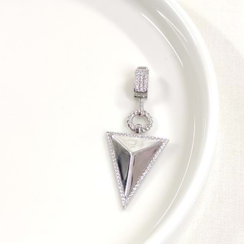 ÜÇGEN GÜMÜŞ KOLYE UCU 40MM - RODYUM BEYAZ