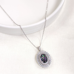 22X18 MM MİSTİK TOPAZ TAŞLI OVAL GÜMÜŞ KOLYE 40+5 CM