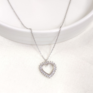 15 MM TAŞLI KALP GÜMÜŞ KOLYE 40+5 CM