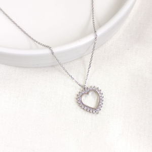 15 MM TAŞLI KALP GÜMÜŞ KOLYE 40+5 CM