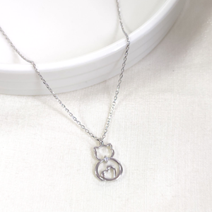 8X15 MM KALP DETAYLI KEDİ GÜMÜŞ KOLYE 40+5 CM - RODYUM BEYAZ