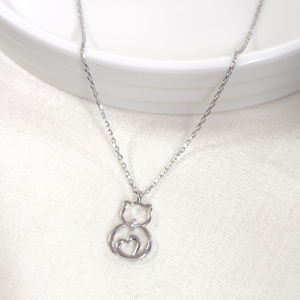 8X15 MM KALP DETAYLI KEDİ GÜMÜŞ KOLYE 40+5 CM - RODYUM BEYAZ