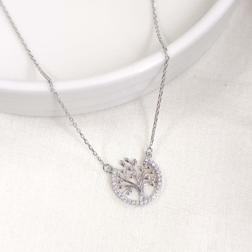 15 MM AĞAÇ GÜMÜŞ KOLYE 40+5 CM - RODYUM BEYAZ