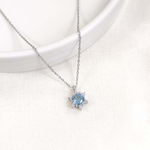 1 CM MAVİ TAŞLI LOTUS GÜMÜŞ KOLYE 40+5 CM