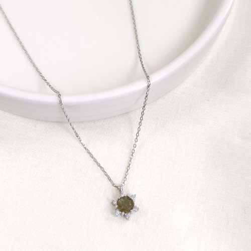 1 CM SULTANİT TAŞLI LOTUS GÜMÜŞ KOLYE 40+5 CM