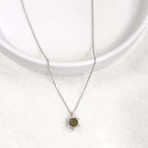 1 CM SULTANİT TAŞLI LOTUS GÜMÜŞ KOLYE 40+5 CM