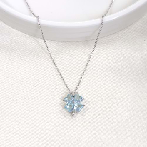 12 MM MAVİ YONCA GÜMÜŞ KOLYE 40+5 CM