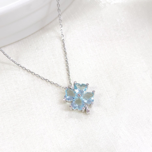 12 MM MAVİ YONCA GÜMÜŞ KOLYE 40+5 CM