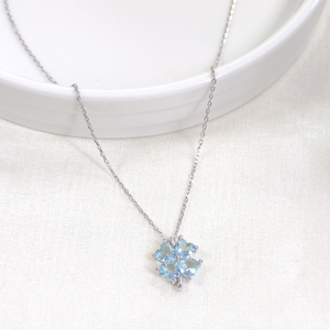 12 MM MAVİ YONCA GÜMÜŞ KOLYE 40+5 CM