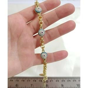 XUPING ÜÇLÜ SOSYETE GÖZÜ NAZAR BONCUKLU BİLEKLİK 17+3 CM - ALTIN SARI