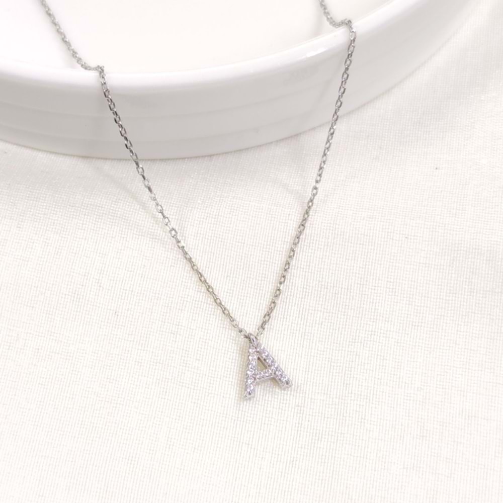 1 CM TAŞLI A HARF GÜMÜŞ KOLYE 40+5 CM