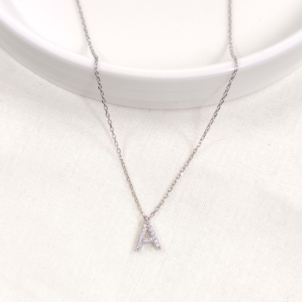 1 CM TAŞLI A HARF GÜMÜŞ KOLYE 40+5 CM