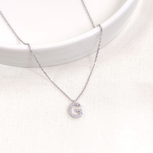 1 CM TAŞLI G HARF GÜMÜŞ KOLYE 40+5 CM - RODYUM BEYAZ