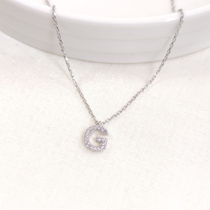 1 CM TAŞLI G HARF GÜMÜŞ KOLYE 40+5 CM - RODYUM BEYAZ