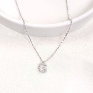 1 CM TAŞLI G HARF GÜMÜŞ KOLYE 40+5 CM - RODYUM BEYAZ