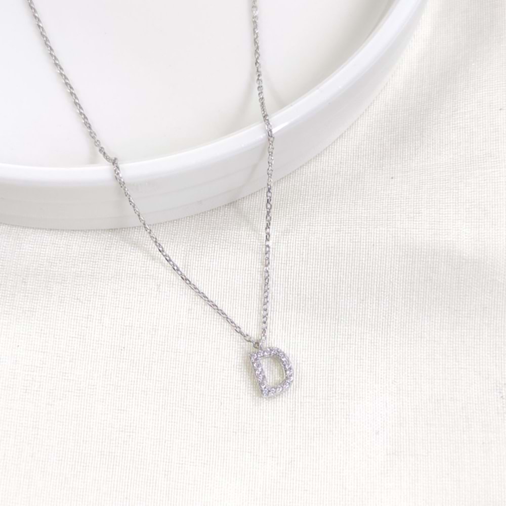 1 CM TAŞLI D HARF GÜMÜŞ KOLYE 40+5 CM