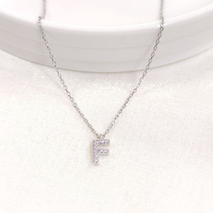1 CM TAŞLI F HARF GÜMÜŞ KOLYE 40+5 CM - RODYUM BEYAZ