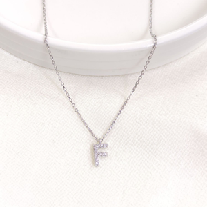 1 CM TAŞLI F HARF GÜMÜŞ KOLYE 40+5 CM - RODYUM BEYAZ
