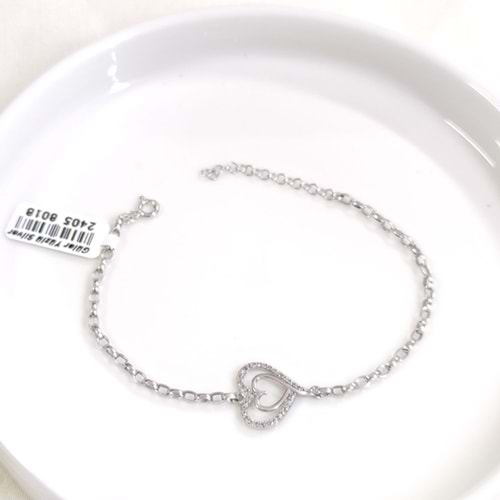 KALP DETAYLI GÜMÜŞ BİLEKLİK 17+3 CM