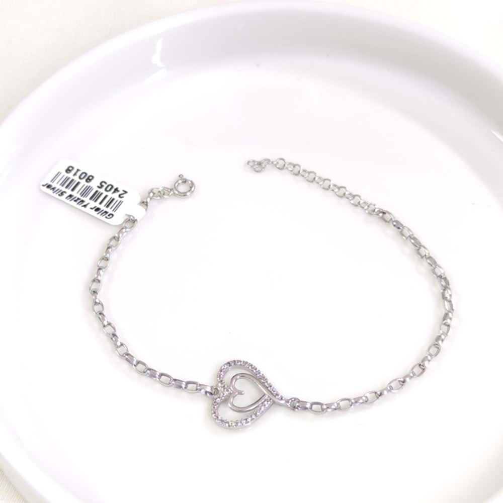 KALP DETAYLI GÜMÜŞ BİLEKLİK 17+3 CM