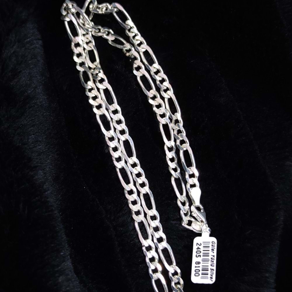 6 MM FIGARO GÜMÜŞ ERKEK ZİNCİR KOLYE 60 CM