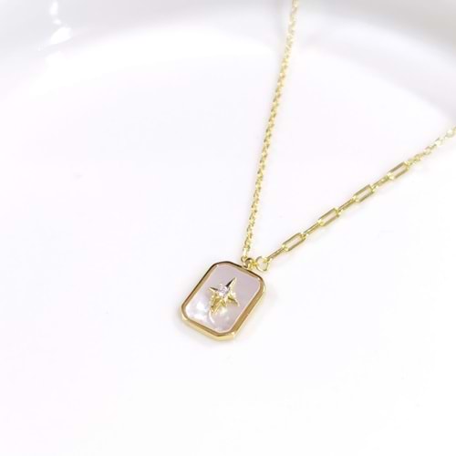 İTHAL SEDEF 10x13 MM KUTUP YILDIZI GÜMÜŞ KOLYE