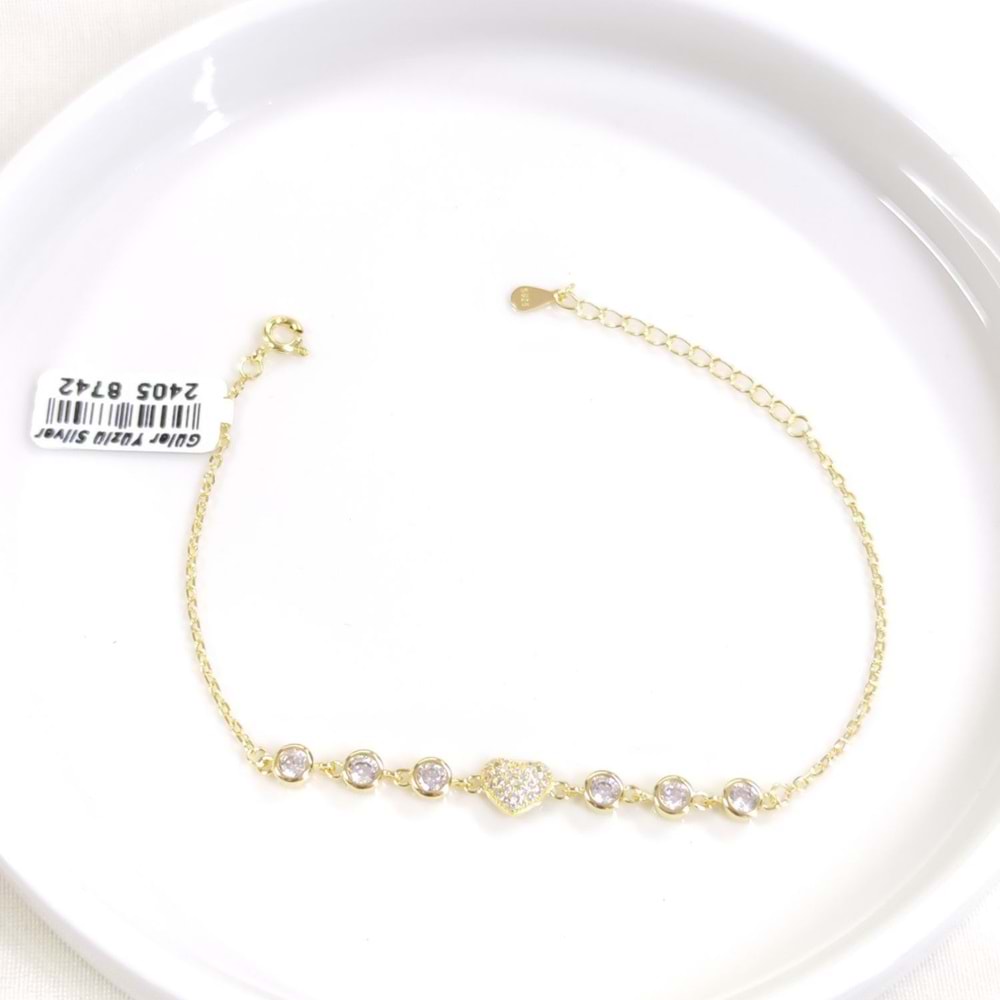 İTHAL TAŞLI KALP GÜMÜŞ BİLEKLİK 16+3 CM