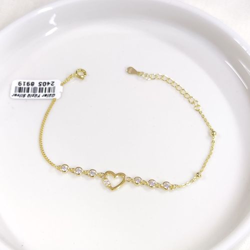 İTHAL TAŞLI KALP GÜMÜŞ BİLEKLİK 16+3 CM - ALTIN SARI
