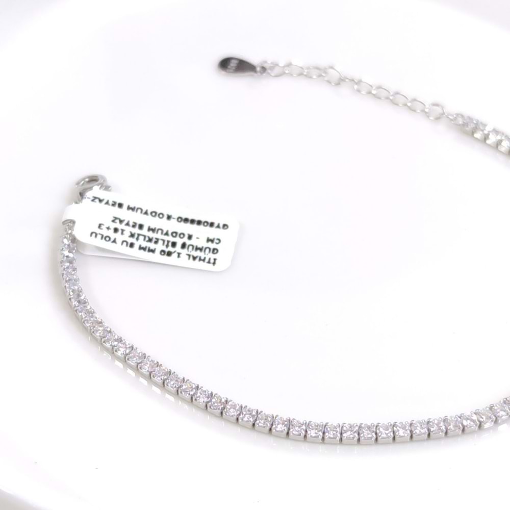 İTHAL 1,80 MM SU YOLU GÜMÜŞ BİLEKLİK 16+3 CM - RODYUM BEYAZ