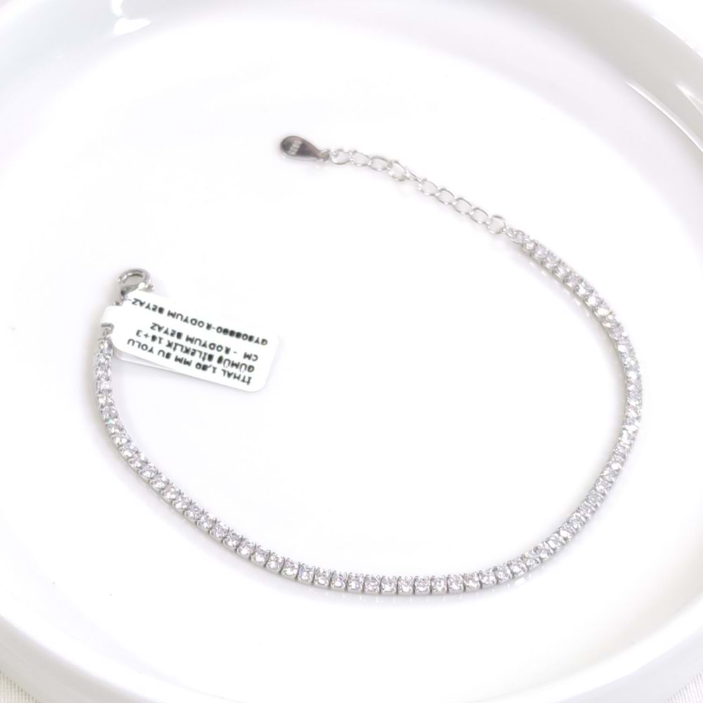 İTHAL 1,80 MM SU YOLU GÜMÜŞ BİLEKLİK 16+3 CM - RODYUM BEYAZ