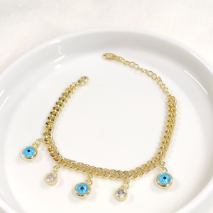 FULLYX GURMET ZİNCİRLİ SALLANTILI CAM GÖZ BİLEKLİK GOLD 16+4CM