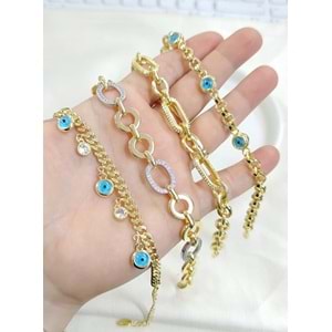 FULLYX GURMET ZİNCİRLİ SALLANTILI CAM GÖZ BİLEKLİK GOLD 16+4CM