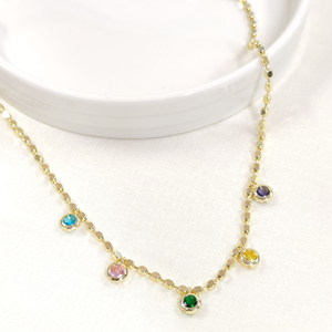 FULLYX RENKLİ TAŞLI SALLANTILI KOLYE GOLD 42+5 CM